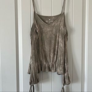 Gray Tie Die Cold Shoulder Top